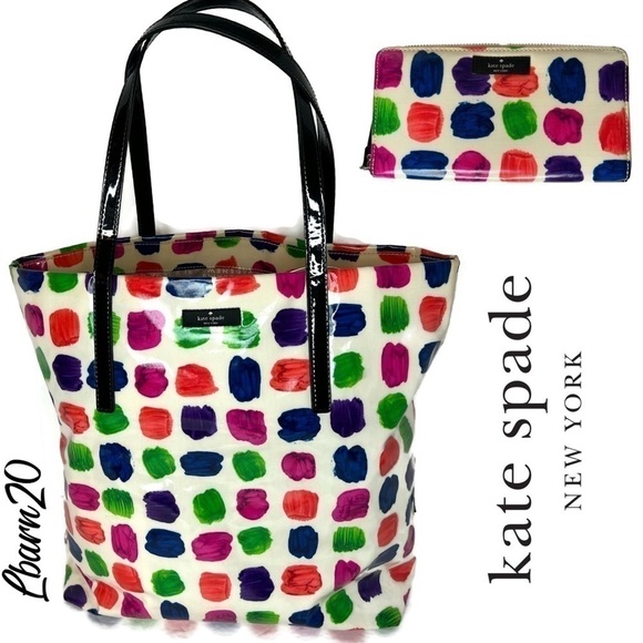 Kate Spade Paint Brush Stroke Tote and Wallet Rare Set Daycation - Picture 1 of 14